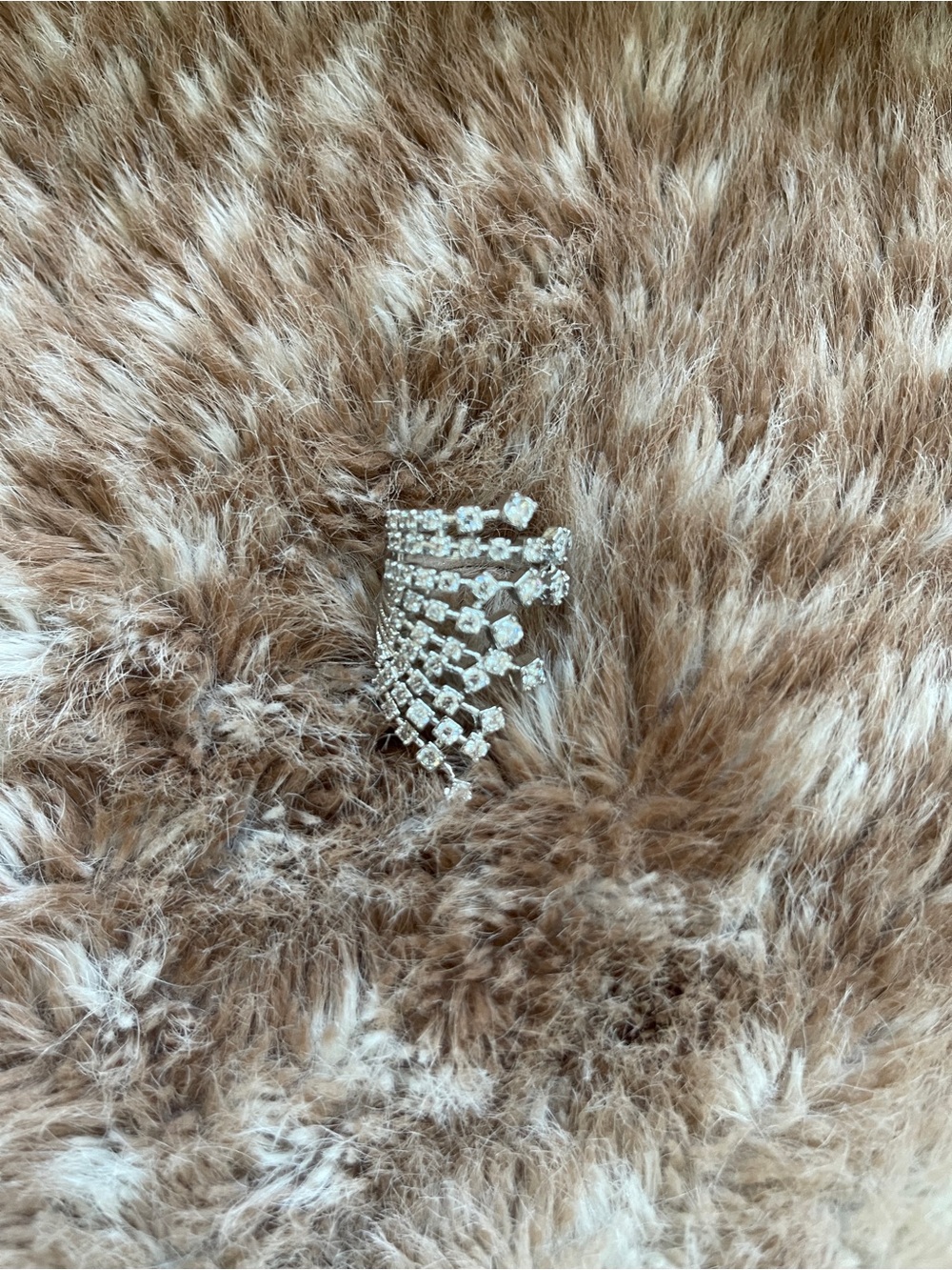 Elegant Silver Crystal Cascade Ring - Silver